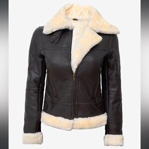 Women's Black Lambskin Leather Jacket with Cream Shearling Trim